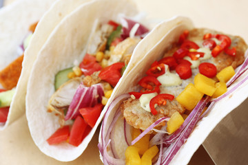 Delicious fish tacos, closeup