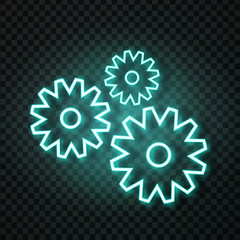Vector realistic isolated neon cogwheels on the transparent background for decoration and covering. Concept of service and repair.