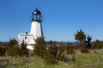 Fototapeta na wymiar Sandy Point (Prudence Island) Lighthouse on a Sunny Day in Rhode Island.