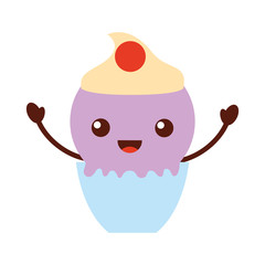Delicious ice cream basket kawaii character vector illustration design