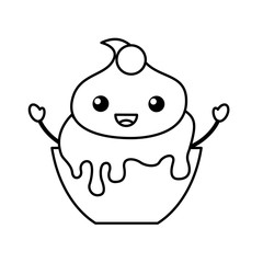 Delicious ice cream basket kawaii character vector illustration design