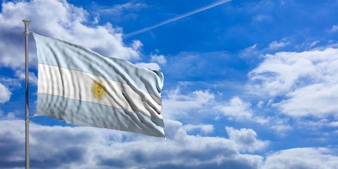 Argentina flag on a blue sky background. 3d illustration