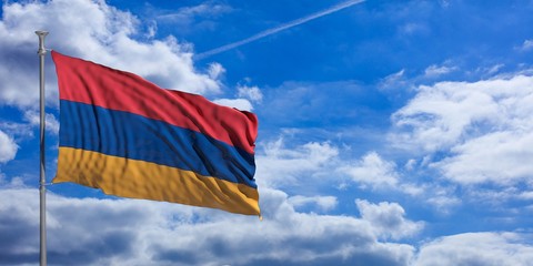 Armenia flag on a blue sky background. 3d illustration