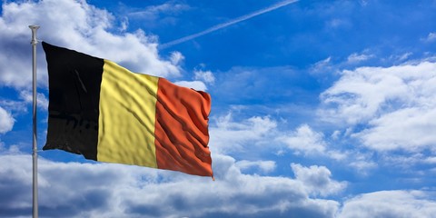 Belgium flag on a blue sky background. 3d illustration