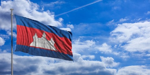 Cambodia flag on a blue sky background. 3d illustration