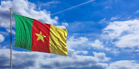 Cameroon flag on a blue sky background. 3d illustration