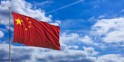 China flag on a blue sky background. 3d illustration