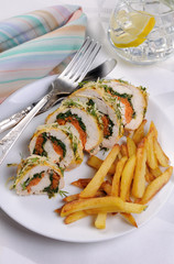 Chicken breast roll with spinach and carrots
