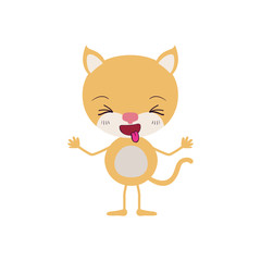 colorful caricature of cute kitten disgust expression and sticking out tongue vector illustration vector illustration