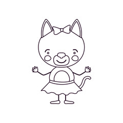 sketch contour caricature of cute expression female cat in skirt with bow lace vector illustration