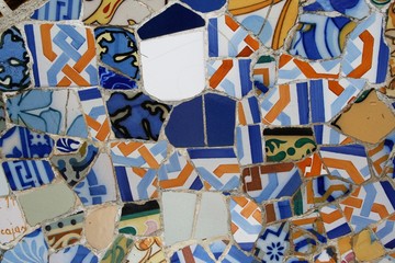 Multicolored tiles on the benches of Parc Guell