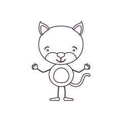 sketch contour caricature of cute kitten happiness expression vector illustration