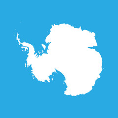Silhouette map af Antarctica. High detailed white vector illustration isolated on blue background.