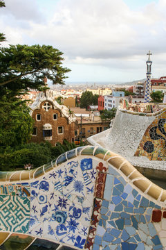 wavy bench of parc guell's terrace