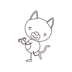 sketch contour caricature with cute cat dancing vector illustration