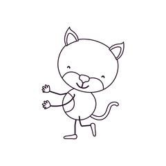 Obraz na płótnie Canvas sketch contour caricature with cute kitten dancing vector illustration