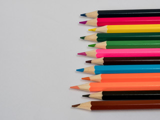 Close up of an assortment of colored pencils. Background of colorful pencils.