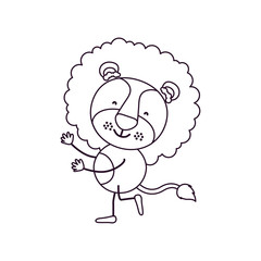 sketch contour caricature with cute lion dancing vector illustration