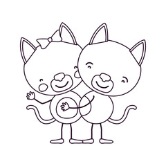 sketch contour caricature with couple of cats embraced vector illustration