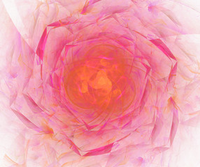 White, pink and orange abstract background with fractal rose texture. Flower petals centered pattern