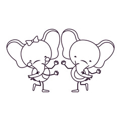 sketch contour caricature with couple of elephants dancing vector illustration