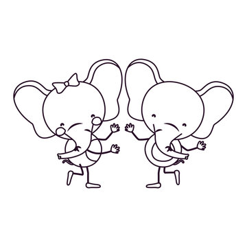 sketch contour caricature with couple of elephants dancing vector illustration