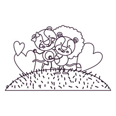 sketch contour scene sky landscape and grass with caricature couple of lioness and lion one carrying the other vector illustration