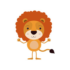 colorful caricature of cute lion surprised expression vector illustration