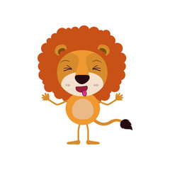 colorful caricature of cute lion disgust expression and sticking out tongue vector illustration