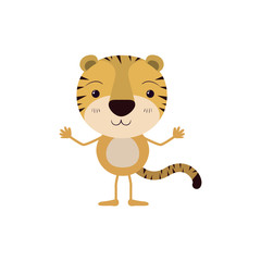 colorful caricature of cute tiger happiness expression vector illustration