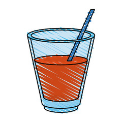 Colorful juice glass doodle over white background vector illustration
