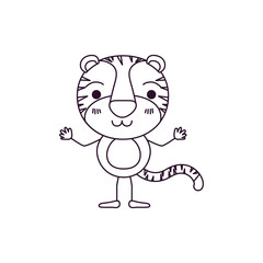 sketch contour caricature of cute tiger happiness expression vector illustration