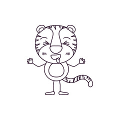 sketch contour caricature of cute tiger disgust expression and sticking out tongue vector illustration