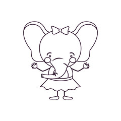 sketch contour caricature of cute expression female elephant in skirt with bow lace vector illustration