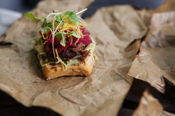 Appetizer bruschetta snack in restaurant