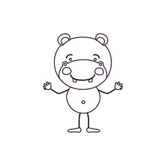sketch contour caricature of cute hippopotamus happiness expression vector illustration