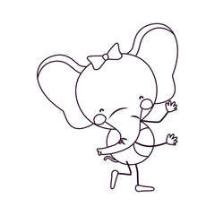 sketch contour caricature of cute expression female elephant in dance pose with bow lace vector illustration