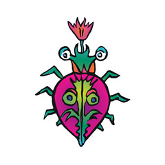 Funny pink bug, hand drawn doodle color sketch in pop art style