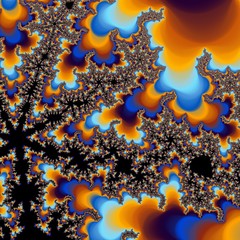 Abstract surreal background / fractal orange blue sparkles, spangles