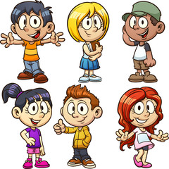 Happy cartoon kids. Vector clip art illustration with simple gradients. Each on a separate layer. © Memoangeles