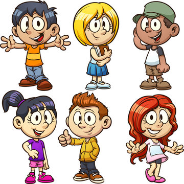 Happy cartoon kids. Vector clip art illustration with simple gradients. Each on a separate layer.
