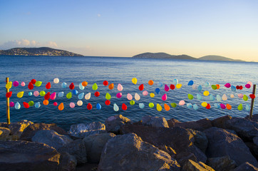 Colorful balloons flying in the wind