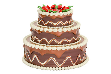 Chocolate Birthday Cake, 3D rendering