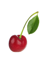 Fototapeta na wymiar cherry with leaf isolated
