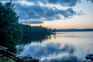 bright sunset over the lake