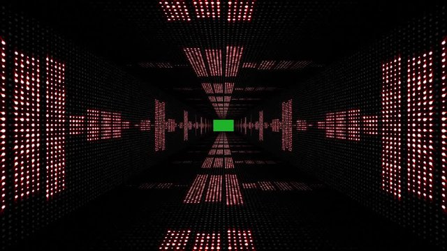 Music Waves Tunnel, with Green Screen, Lights Bulbs Animation, Rendering, Background, Loop, 4k
