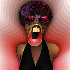 Singing mask - Traditional African mask on retro girl
