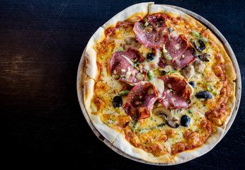 Pizza with ham and mushroom