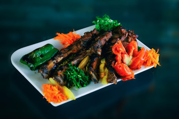Meals of chicks, meat, shish tawook, rice and appetizers , grilled