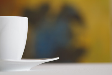 Coffee cup on table for background.